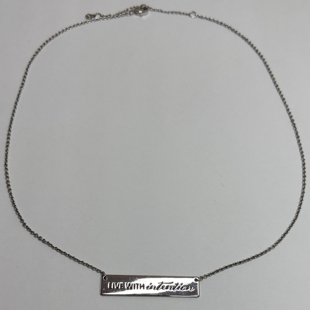 Stainless Steel Silver 'Live With Intention' Bar Necklace - Women Jewelry